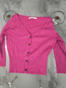 Chic Pink Ribbed Button-Up Cardigan