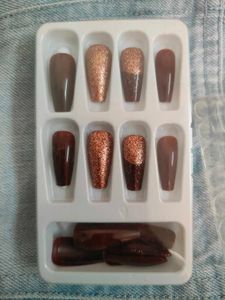 False Nail Set - Brown & Glitter