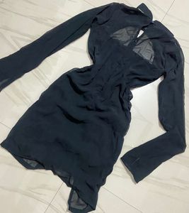Chic Black Mesh Cut-Out Mini Dress