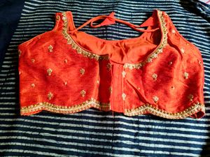 Beautiful Orange Embroidered Sequins Padded Blouse