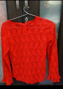 Red Lace Long Sleeve Top