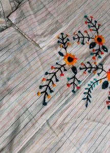 Striped Kurta with Floral Embroidery