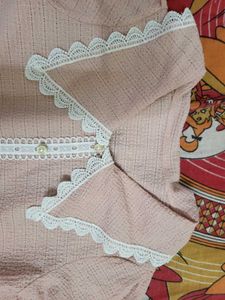 Women's Peach korean Lace Trimmed Top