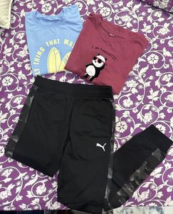 Set of 2 tshirts and 1 puma track pants pajamas