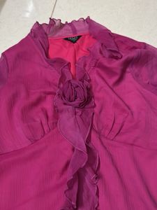 Chic Fuchsia Sheer Blouse with Floral Detail