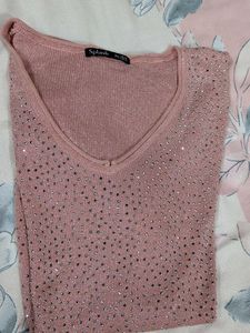 Sparkly Pink V-Neck Top