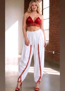✨ Trendy White Dhoti Salwar with Red-Golden Lace |