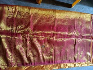 yellow &amp; red banarasi Saree with ready Blouse