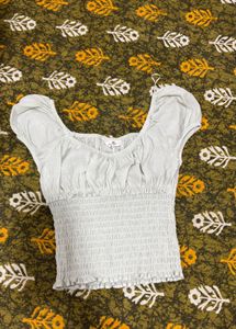 Cute Smocked Puff Sleeve Crop Top