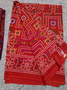 Red Bandhani Saree new sealed