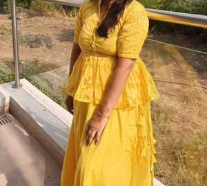 Yellow Peplum Style Two-Piece Dress