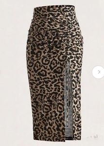 Leopard Print Pencil Skirt with a slit side.