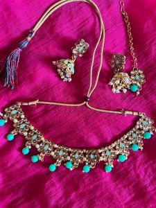 Alloy Gold Plated Green Jewel Set