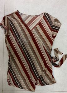 Striped Wrap Top with Rhinestone Detail