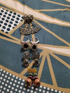 Elegant Jhumka &amp; Oxidized Earrings Set