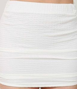 White Textured Crop Top and Ruched Skirt Set