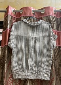 Striped Knot Front Button-Up Shirt