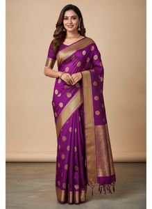 Vibrant Purple Saree with Gold Motifs
