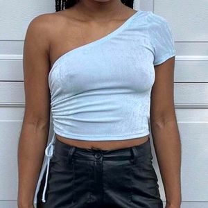 31197. One Shoulder Ruched Crop Top