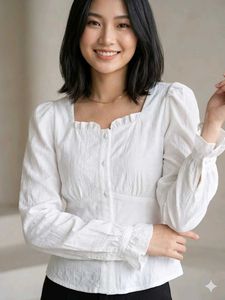 Chic White Square Neck Puff Sleeve Blouse