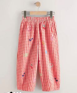 Red Gingham Embroidered Palazzo Pants
