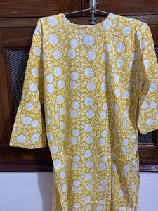 Yellow Printed Kurta with Lace