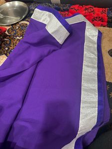 Elegant Purple Saree with Silver Border