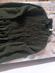 Dark Green Smocked Neck Top