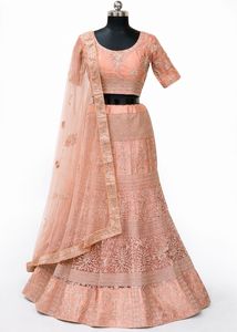 Elegant Peach Embroidered Lehenga Set