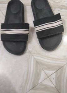 Black Slides with Striped Strap