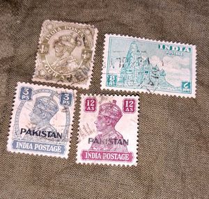 4 Vintage British India and Pakistan Postage Stamp