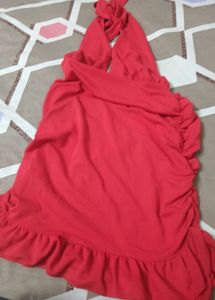 Red Halter Neck Ruched Mini Dress