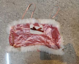 Kawaii Pink Fur Trim Crop Top