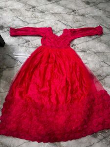 Stunning Red Gown with Floral Hem