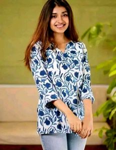 Blue floral print kurta for women