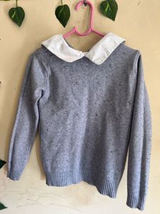 Girl's Blue Knit Sweater with White Collar