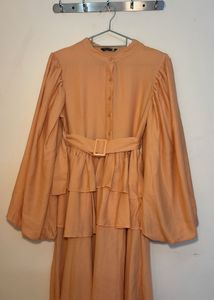 Peach Ruffle Detail Midi Dress
