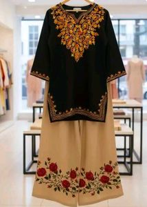 Embroidered Black Kurta Set with Palazzo
