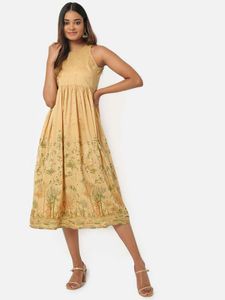 Pretty Beige Gold  Midi Dress