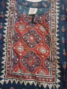 Blue Printed Kurta with Mirror Work Salwar suit