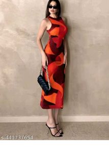 Vibrant Abstract Print Sleeveless Maxi Dress
