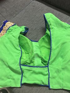 Parrot Green Padded Blouse With Blue Pipping