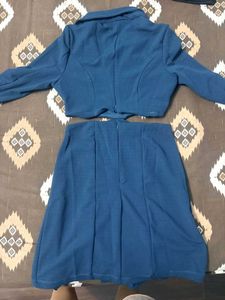 Chic Blue Blazer &amp; Skirt Set