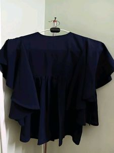 New Elegant Navy Blue Flutter Sleeve Top