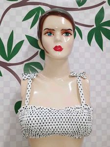 (1200)Polka Dot Tie Strap Crop Top