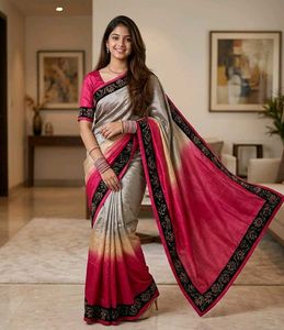 Grey and Pink Ombre Saree with Black Borde