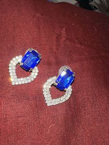 Sparkling Heart & Blue Gem Earrings