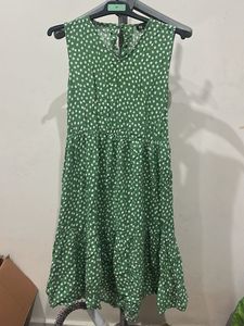Green Polka Dot Tiered Midi Dress