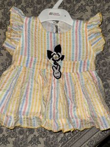 Adorable Striped Baby Dress with Mickey Detail