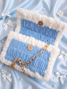 Soft Blue &amp; White Plush Clutch
